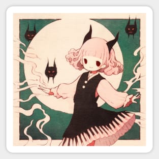 Paper Illustration of Devil Girl Sticker